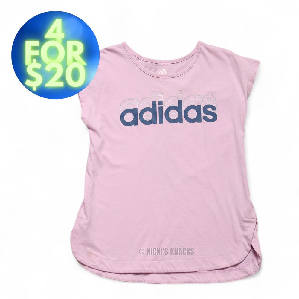 4/$20 - Adidas Girls Lilac Purple Short Sleeve Logo T-Shirt Size S 7/8